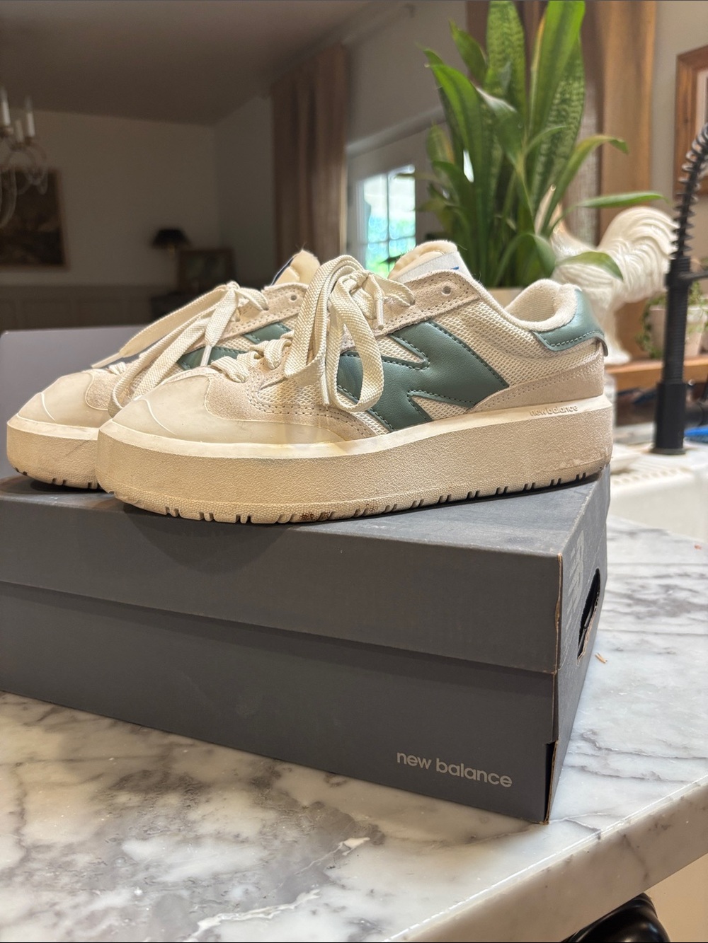 New Balance Women’s Cream & Teal Platform Sneakers